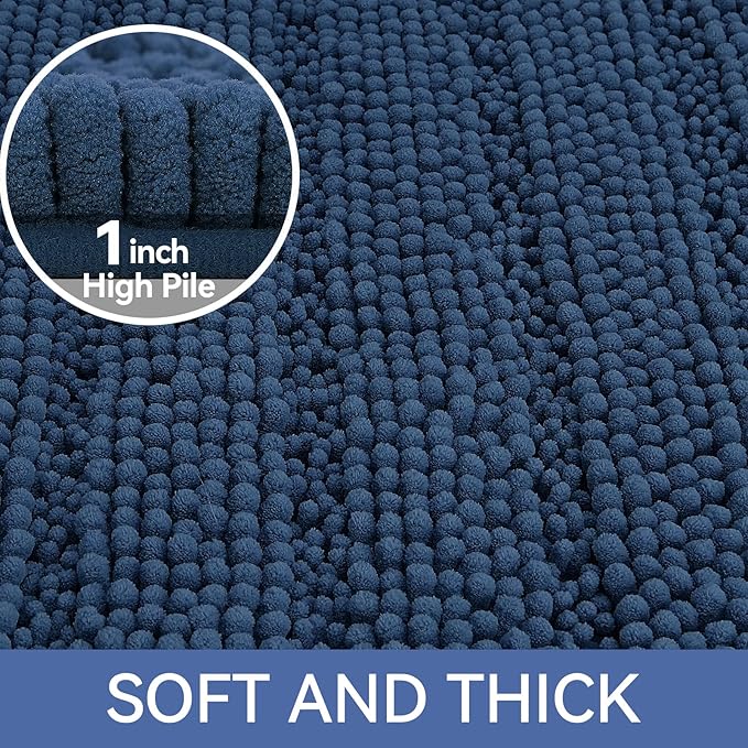 Bcoimo 24"×17" Chenille Bath Mat – Non-Slip with Backing Bath Rug Ultra-Absorbent and Machine Washable Bathroom Mat Quick-Dry Design. Ideal for Bathroom and Tub Areas