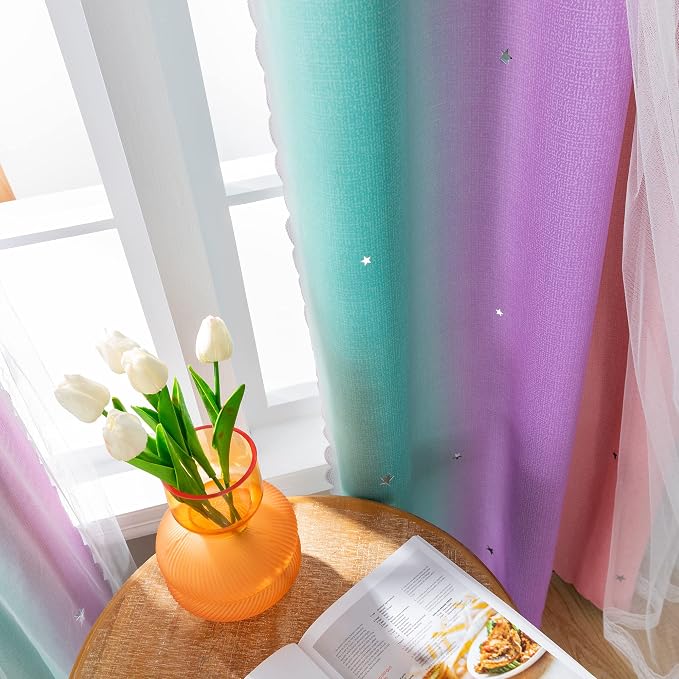 Blackout Curtains for Girls Room, Kids Bedroom 62 Inch Pink Rainbow Unicorn 1