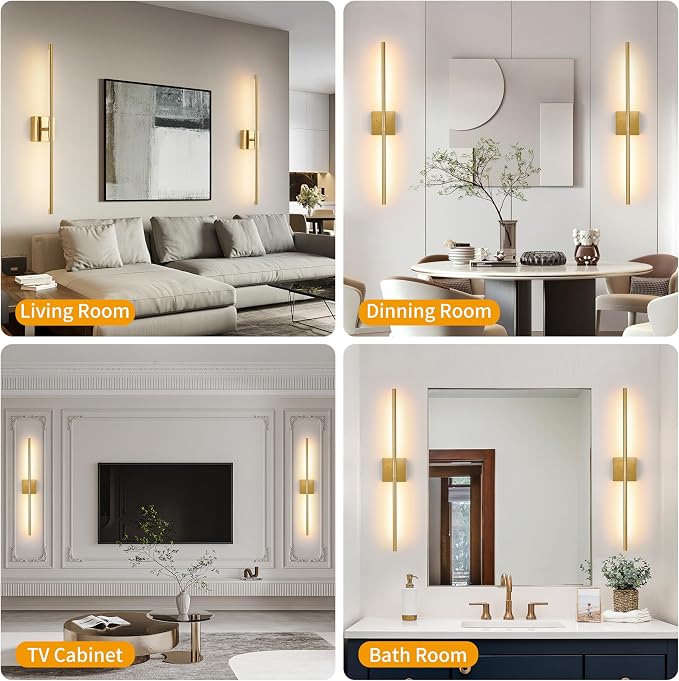 Morauroral Gold Rechargeable Wall Sconces Set of 2, 10000mAh Battery Operated