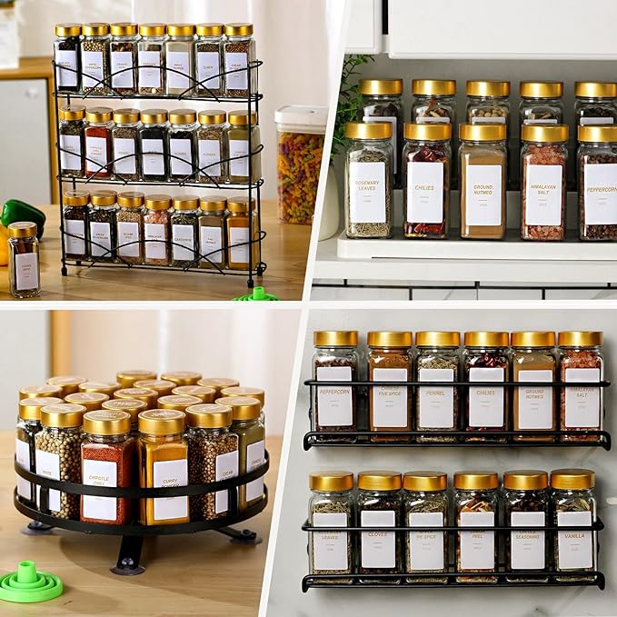 Glass Spice Jars with Label, 48 Pcs Spice Jars with Shaker Lids-4 oz Gold Spice Seasoning Jars Bottles Containers Set for Spice Rack (48)