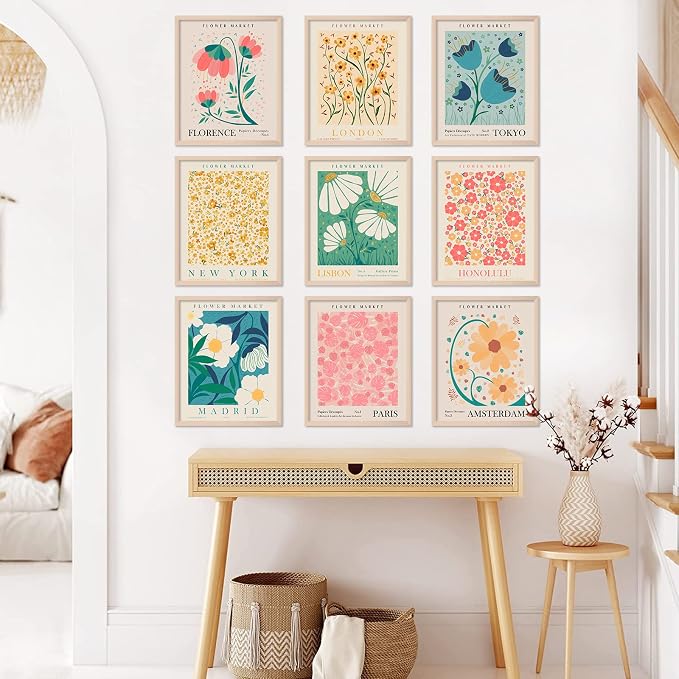 AnyDesign 9 Pcs Flower Market Decoration Matisse Wall Art Prints Floral Poster