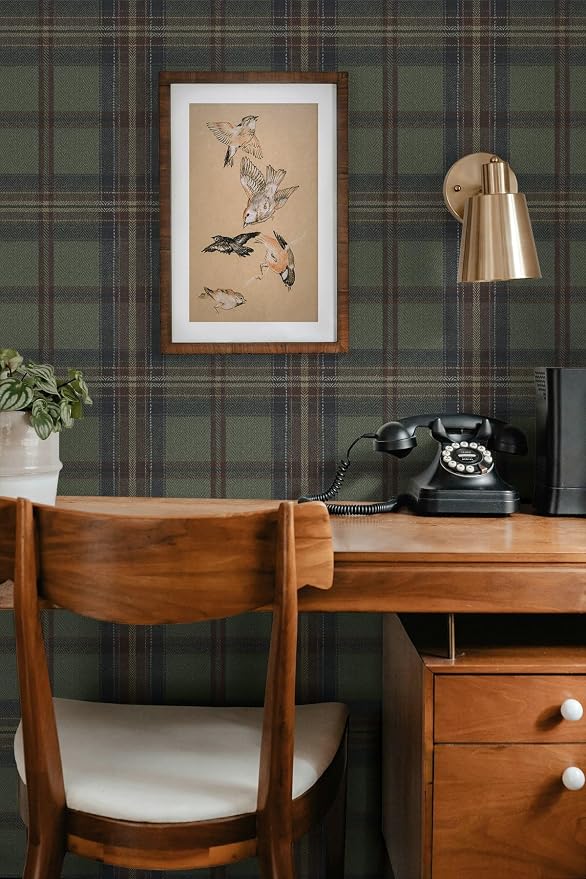 NextWall Harry & Grace Herringbone Plaid Premium Matte Non-Woven Peel and Stick
