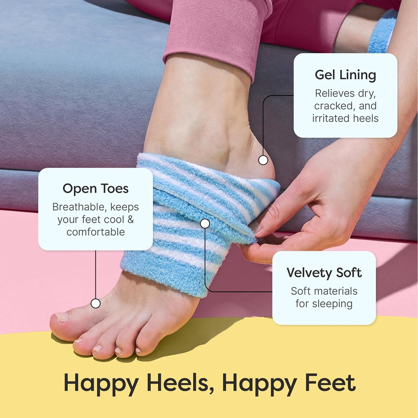 ZenToes Moisturizing Socks for Cracked Heel Treatment - Vitamin E, Olive Oil and Jojoba Oil Infused Heel Socks to Soften and Hydrate (Blue & White Stripes, Regular)