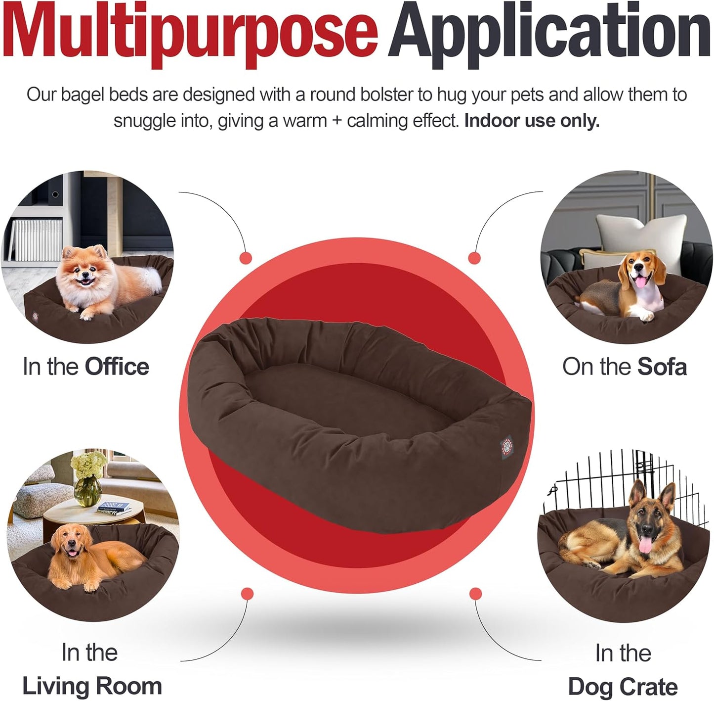 Majestic Pet 52 Inch Suede Calming Dog Bed Washable 52x35x11 (Inch) – Cozy Soft Round Donut Dog Bed with Spine Support for Dogs to Rest Their Head - Pet Bed X- Large – Chocolate (2025)