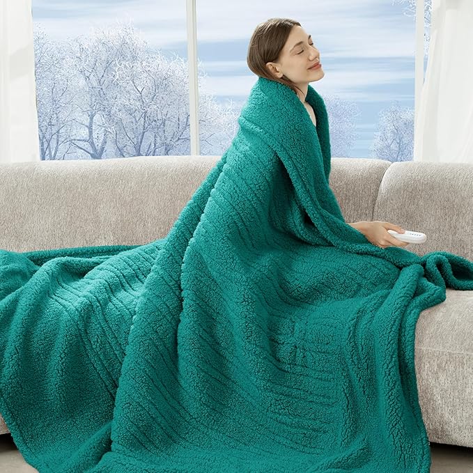 Heated Blanket Twin 62"X84" - Soft Double Sided Sherpa Electric Blanket Twin with 5 Heatings Levels & 10 hrs Auto Shut Off, Fast Heating & ETL Certified, Gift for Women(Green)