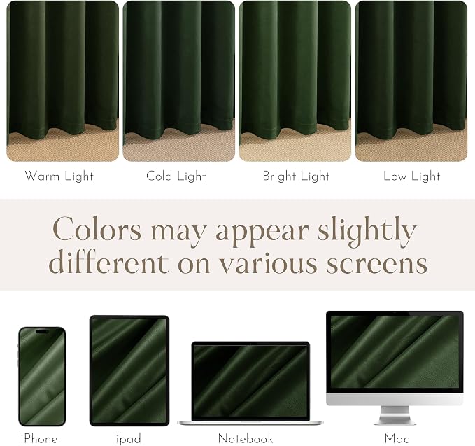 NICETOWN Olive Green Velvet Blackout Curtains 80 inch Long