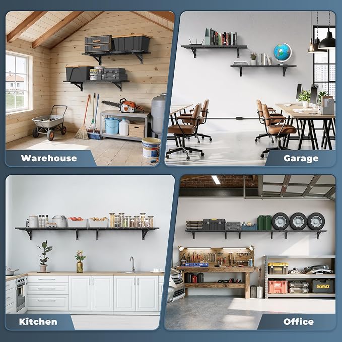 Jusgym 2 Pack Heavy Duty Garage Wall Shelving Set, Wall Mounted Garage Shelves