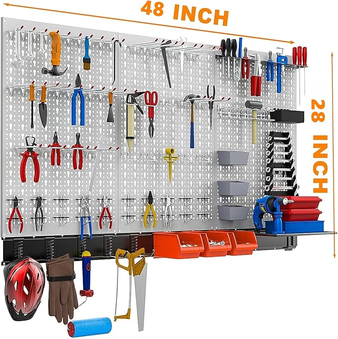 TORACK 109 PCS Pegboard Wall Organizer 4 ft. Garage Metal Pegboard Utility Tool