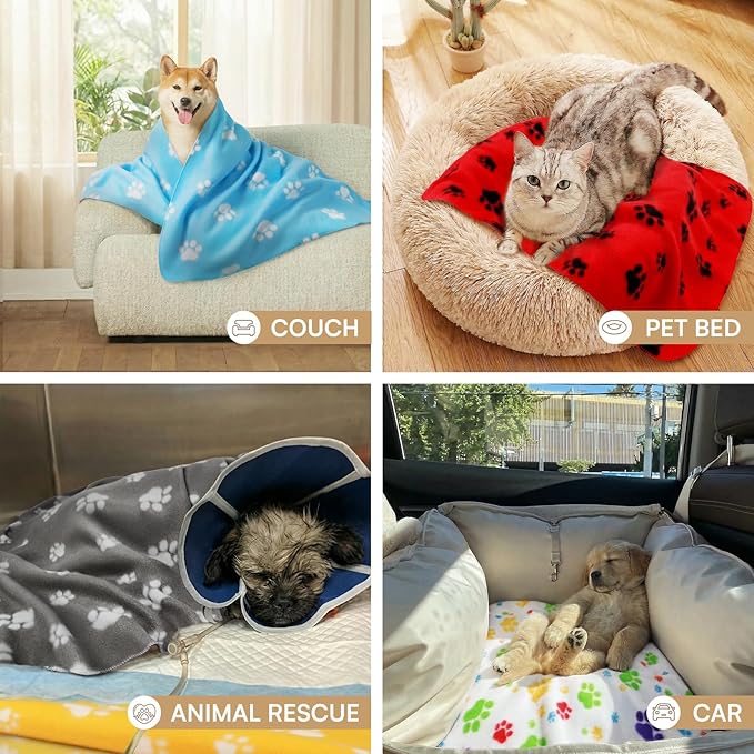 LINENLUX Cute Dog Blanket for Small Medium Dogs 6-Pack Soft Stretchy Fleece Blankets for Pet Cat Puppy Warm Wrinkle-Resistant Throw for Couch Bed Outdoor White 40x31 inch (Pack of 6)