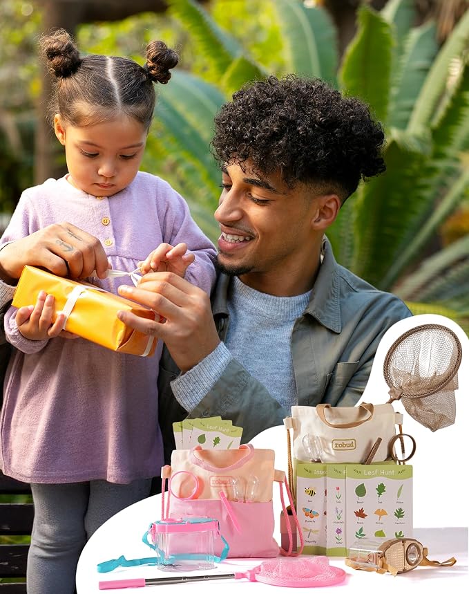 ROBUD Dual Bug Catcher for Kids,Includes 1 Pink and 1 Green, Bug Catching Kit with Bag Kit, Outdoor Exploration Set for Camping, Montessroi Toy for Kids Coming Closer to Nature，WRP61
