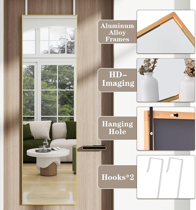Full Length Door Mirror 14x48, Metal Frame