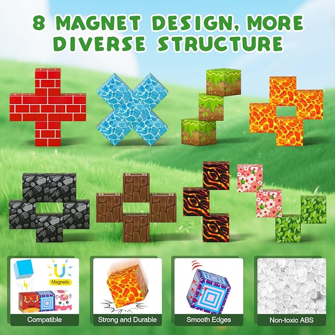 Axirata 208 PCS Magn-etic Building Blocks Set STEM Toys for Kids Ages 3+ | Magn-etic Building Cubes, Toddler Creative Construction Sensory Toy, Mag-net Tiles, Birthday Gift for Boy Girl Age 3-5-8-12+