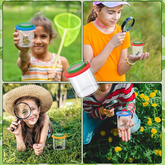 Coopay 4 Pieces Magnifying Insect Box - Bug Viewer, Critter Insect Cage, Container, Bug Catcher Cage, Jar Collecting Kit for Children, Kids Science Nature Exploration Tools