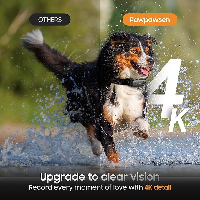 4K UHD Dog& Cat Pet Camera Collar, Video Recorder with Phone App Live View, Outdoor & Indoor POV Action Cam for Small and Medium-Size Dogs(White - Pink Waterproof Collar - M, 128g)
