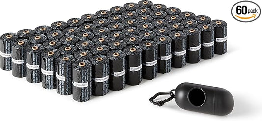Amazon Basics Dog Poop Leak Proof Bags with Dispenser and Leash Clip, Unscented, 13" x 9", 900 Count (60 Rolls)
