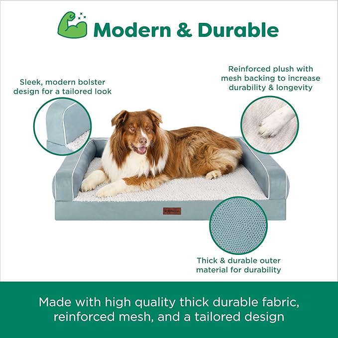 Furhaven Cooling Dog Sofa Bed – Memory Foam Couch with Bolsters, Textured Plush & Water-Resistant Cover, Washable Cover - Riverway, Medium