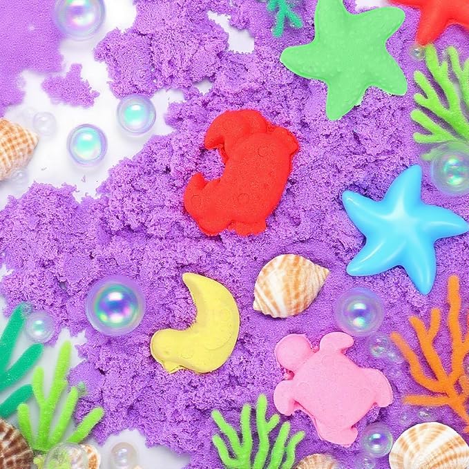 FURWEY Play Sand Set,6.6lbs Colorful Sensory Sand,10 Tools Molds,Art Kit | Play Sand Art Kits for Children Ages 3+ to Relaxing Creative Activities, Sensory Play Set with Tools