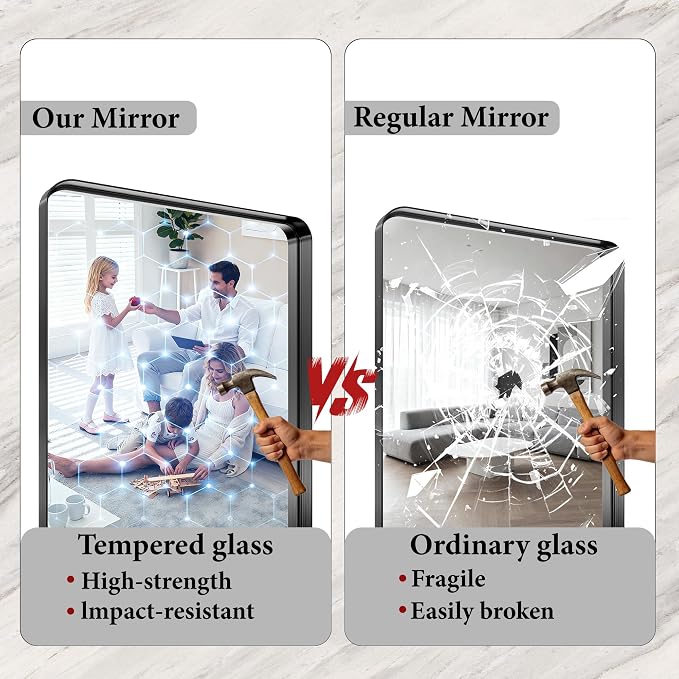 28x32 Inch Black Metal Framed Bathroom Mirror