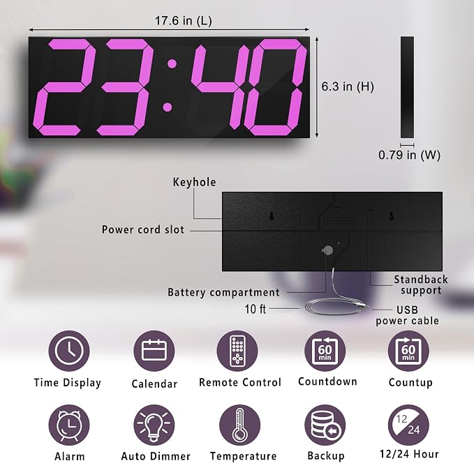 CHKOSDA LED Large Digital Wall Clock, Oversize Wall Clock