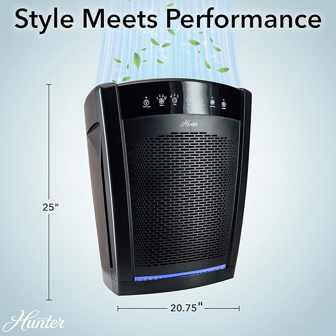 Hunter HP800 Air Purifiers for Home Large Room and Bedroom. True HEPA Air Purifier for Pets, Odors, Allergens, Smoke, Dust, VOC's. 4 Fan Speeds, Quiet Sleep Mode. Cleans 2585 Ft² per Hour. White