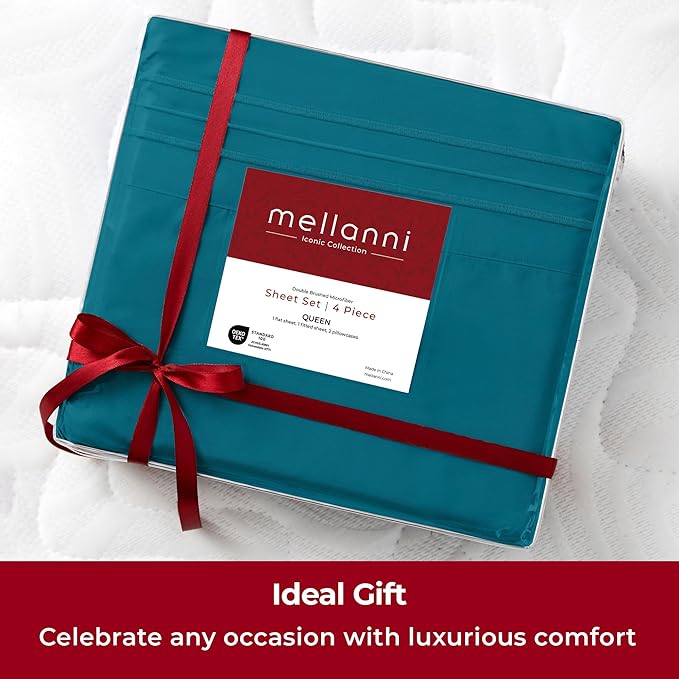 Mellanni Split King Sheets Set - 5 PC Iconic Collection Bedding - Hotel Luxury, Extra Soft, Cooling Bed Sheets - Wrinkle, Fade, Stain Resistant (Split King, Teal)