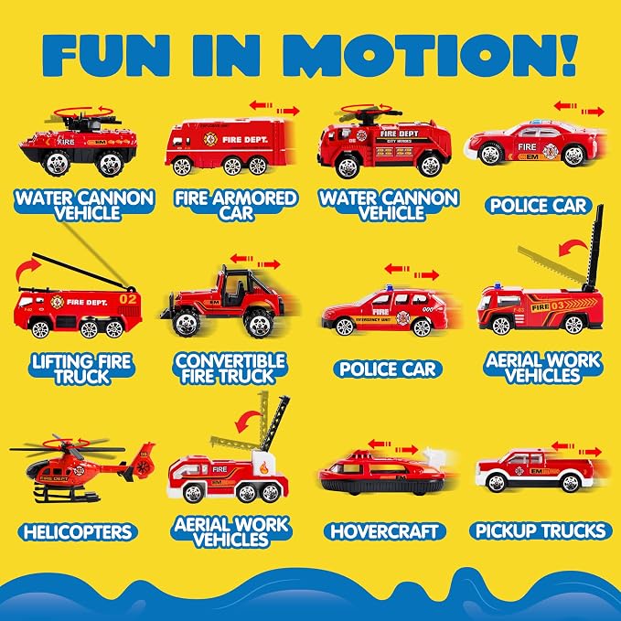 JOYIN 25 in 1 Fire Truck Vehicle Toy Set with Sounds and Lights, Fire Engine Vehicles in Carrier Truck, Mini Rescue Emergency Car Toy, Birthday Gifts for Over 3 Years Old Boys