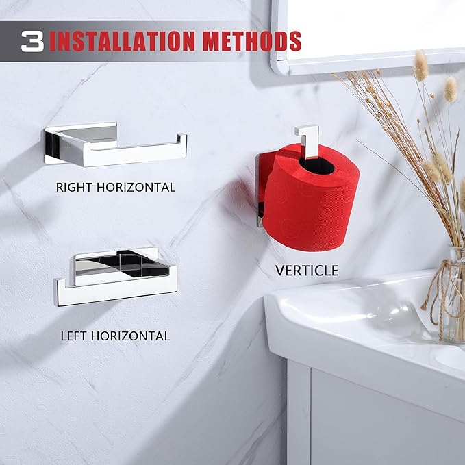 LANC Chrome Toilet Paper Roll Holder, Self-Adhesive Tissue Holder Wall Mounted for Bathroom Office Stick On Toilet Paper Holder with No Drilling Rustproof Stainless Steel Silver, A8307CP