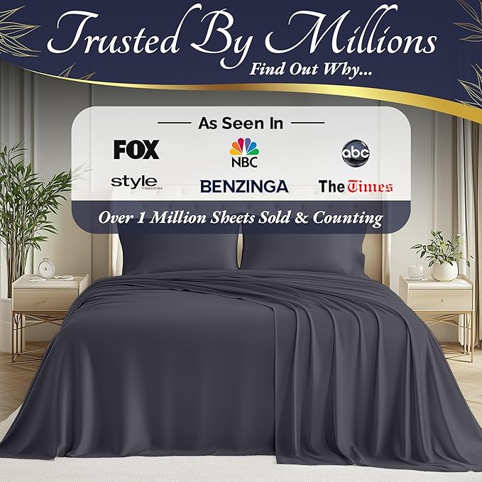 DECOLURE 100% Viscose Derived from Bamboo Sheets Twin Size 3pcs - Ultra Soft & Luxuriously Cooling, 17" Deep Pocket, Double Stitching, Perfect for Hot Sleepers - Twin Bed Sheets (Grey)