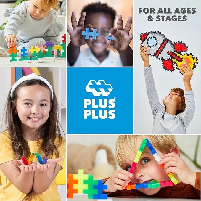 PLUS PLUS Big 100 Piece, Basic Color Mix - Large Blocks for Toddlers | Quiet Stem Toys for Toddlers, Prek Classroom Essentials, Waffle Blocks Jumbo, Stem Bins for Classroom, Sensory Bins