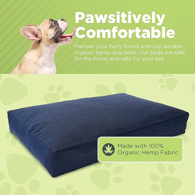 X-Large - 48 x 30 x 5 - Blueberry Premium Organic Hemp Dog Bed - Organic Latex Fill - Removeable Cover