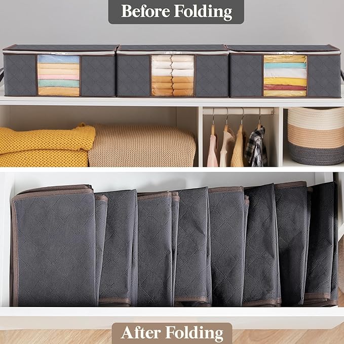 Lifewit 8 Pack 35L Clothes Storage Bins with Lids, Foldable Blanket Storage Bags with Zippers, Clear Window and Reinforced Handles, Closet and Organization for Clothing, Sweater, Comforter, Bedding