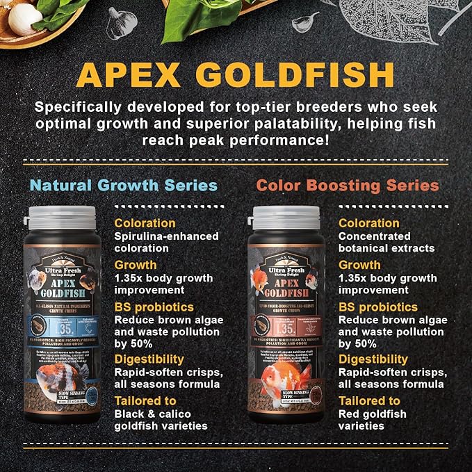Ultra Fresh Apex Goldfish Color Boosting Crisps, Color Boosting Premium All Natural Ingredients Goldfish Fish Food, Slow Sinking, 4.23 oz