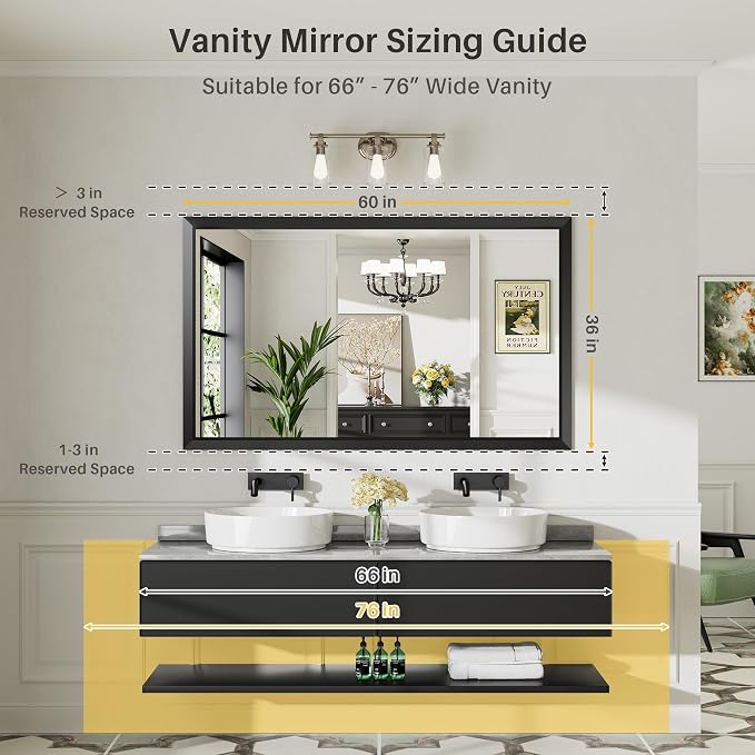 Briivue 60x36 Inch Black Bathroom Mirror