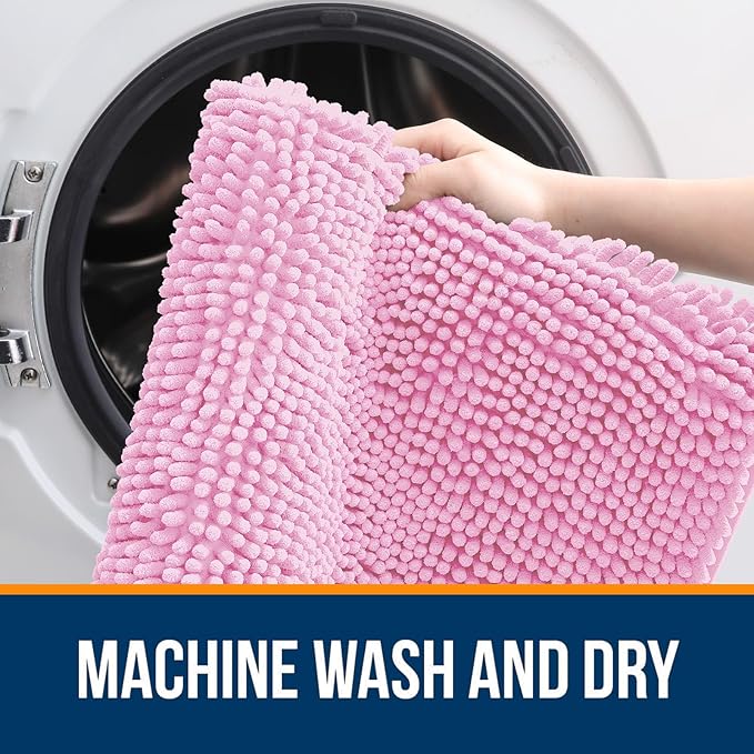OLANLY Bathroom Rugs 30x20, Extra Soft Absorbent Chenille Bath Rugs, Rubber Backing Quick Dry, Machine Washable Bath Mats for Bathroom Floor, Tub and Shower, Home Decor Accessories, Pink