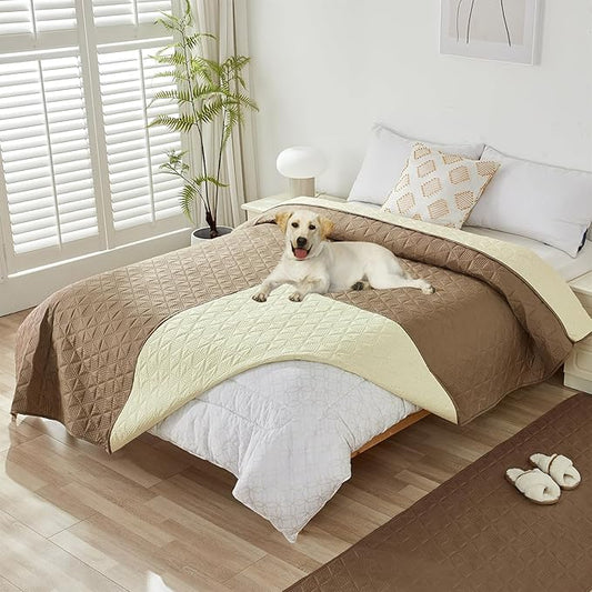 GIBZ Water Resistant Dog Bed Blanket Cover Large Anti Slip Pet Furniture Protector Washable Cat Quilted Mat for Couch, Khaki, 210x260cm