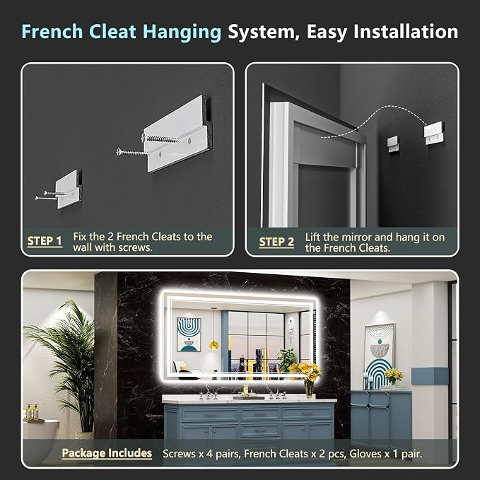 72x40 LED Bathroom Mirror with Lights, Backlit and Front Lit Anti-Fog Lighted