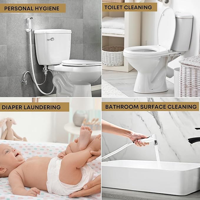 Purrfectzone Bidet Sprayer for Toilet, Bidet Sprayer for Feminine Wash, Premium Stainless Steel Jet Spray for Toilet, Wall-Mounted or Toilet Tank Mounted - White/Chrome