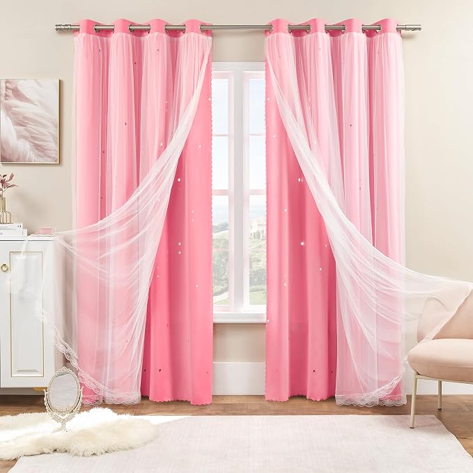 XiDi Pink Curtains for Bedroom Decor, Girls Room Blackout Curtains, Kids Room