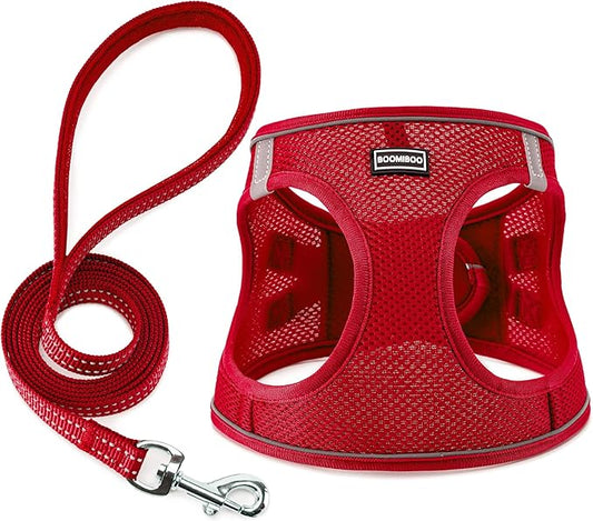 Dog Harness with Leash Set, No Pull Adjustable Reflective Step-in Puppy Pet Vest Harnesses for Small Medium Large Dogs and Cats,Red S