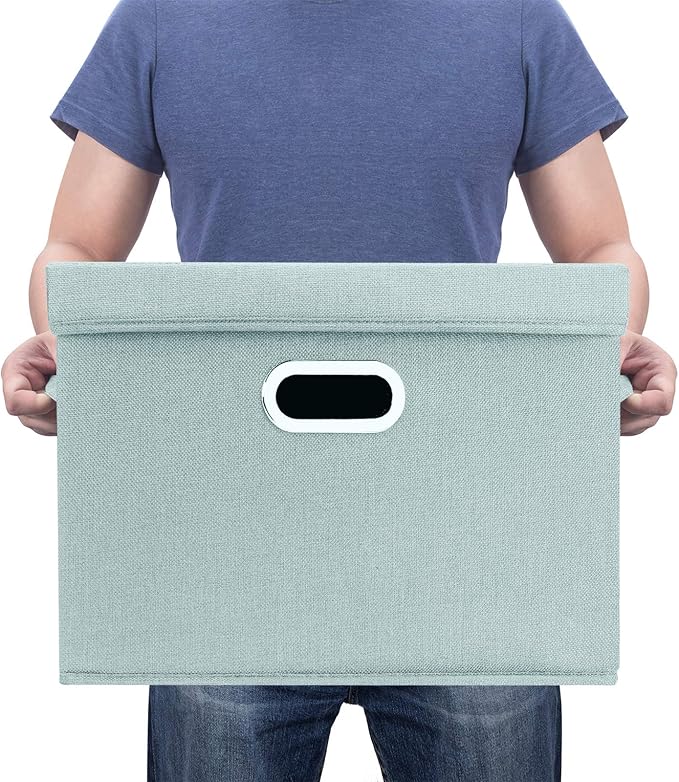 TYEERS Collapsible Storage Bins With Lids, Large Fabric Storage Boxes - 2 Pack - Aqua Spring