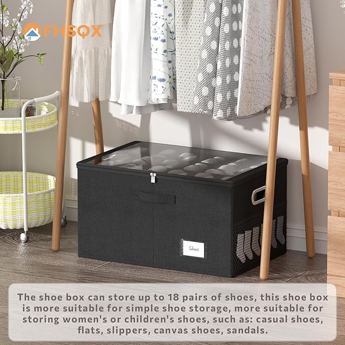 Foldable Shoe Storage Box for 18 Pairs – Black