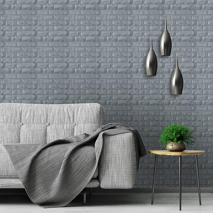 3D Wall Panels Peel and Stick 11PCS Gray Foam Brick Wallpaper