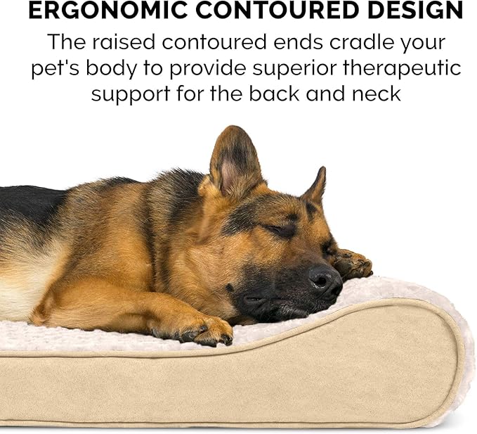 Furhaven Memory Foam Dog Bed for Extra Large Dogs w/ Removable Washable Cover, For Dogs Up to 180 lbs - Ultra Plush Faux Fur & Suede Luxe Lounger Contour Mattress - Cream, Giant/XXXL