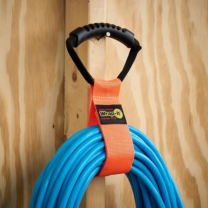 Easy-Carry Wrap-It Storage Straps - 17” (2-Pack) Blaze Orange – Heavy-Duty Hook and Loop Cord Carrying Strap, Hanger, and Organizer with Handle for Pool Hoses, Garden Hoses, Cords, Cables and More