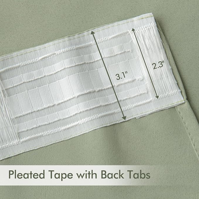 MIULEE Back Tab Sage Green Curtains 90 Inch Long 2 Panels Set