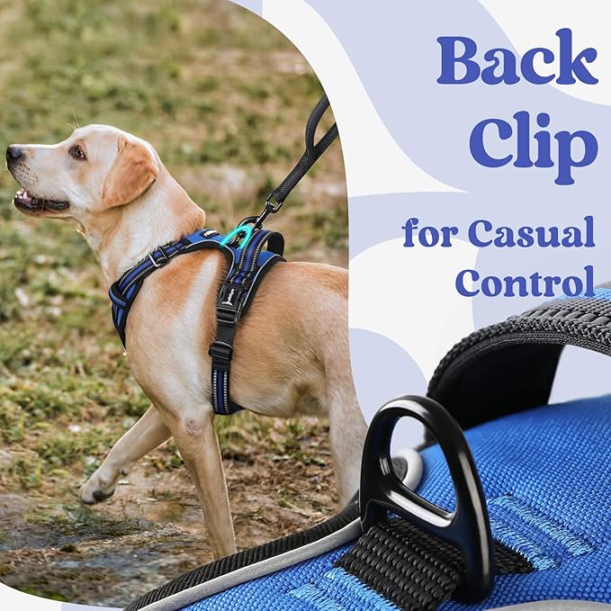 rabbitgoo Dog Harness for Large, No Pull Pet Harness with 3 Buckles, Adjustable Soft Padded Vest with Control Handle, Walking Reflective Pet Vest for Extra Large Dogs, Blue, XL