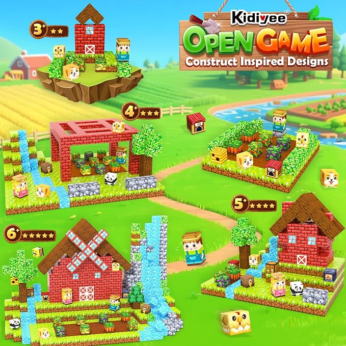 Magnetic Blocks, Build Mine Magnet World Forest Farm Edition, Magnetic Building Blocks for Kids Ages 4-6 6-8 8-12, Sensory STEM Toys for Boys & Girls