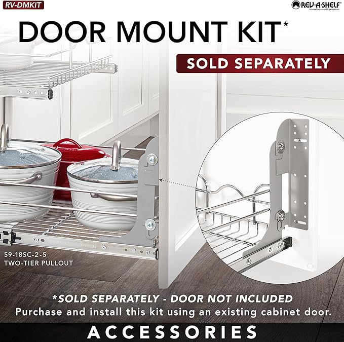 Rev-A-Shelf 2-Tier Pullout Shelf and Drawer Organizer for Kitchen Cabinets, Slide Out Storage Basket, Min Opening Width of 11.5", 12" x 22", 5WB2-1222CR-1