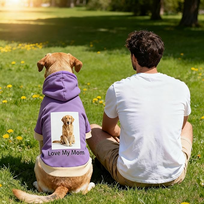 Custom Dog Hoodie, Personalized Sweatshirt with Photo Text Name Logo, Customized Hooded Sweater for Small Medium Large Dogs & Cats (Purple, Small)