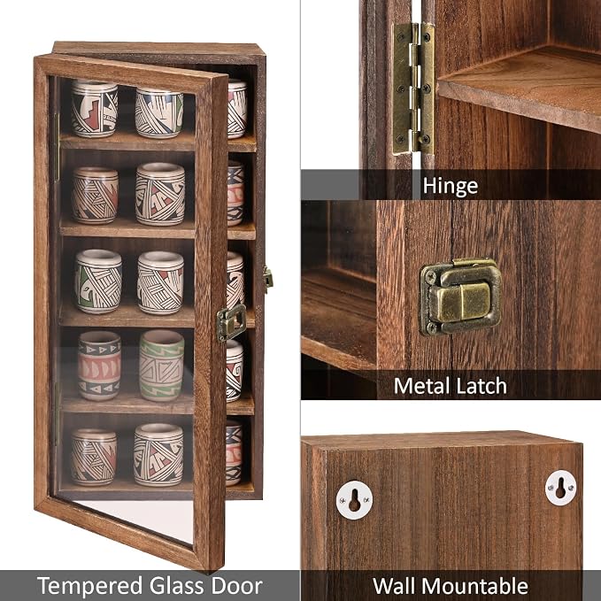 Ikee Design Wall Mounted Wooden Collectible Display Case 5 Shelf Display